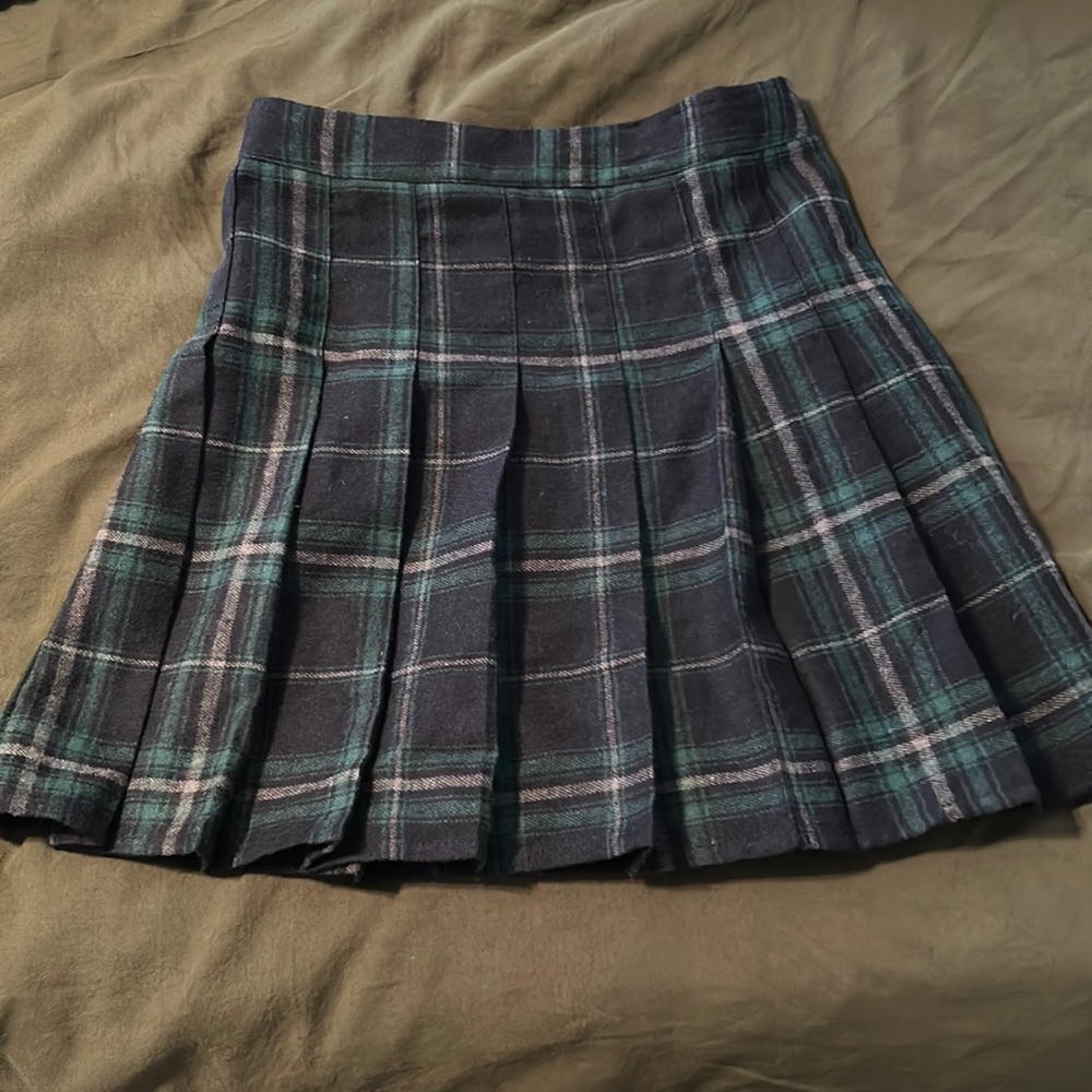 Green/Blue Plaid Pleated Miniskirt
